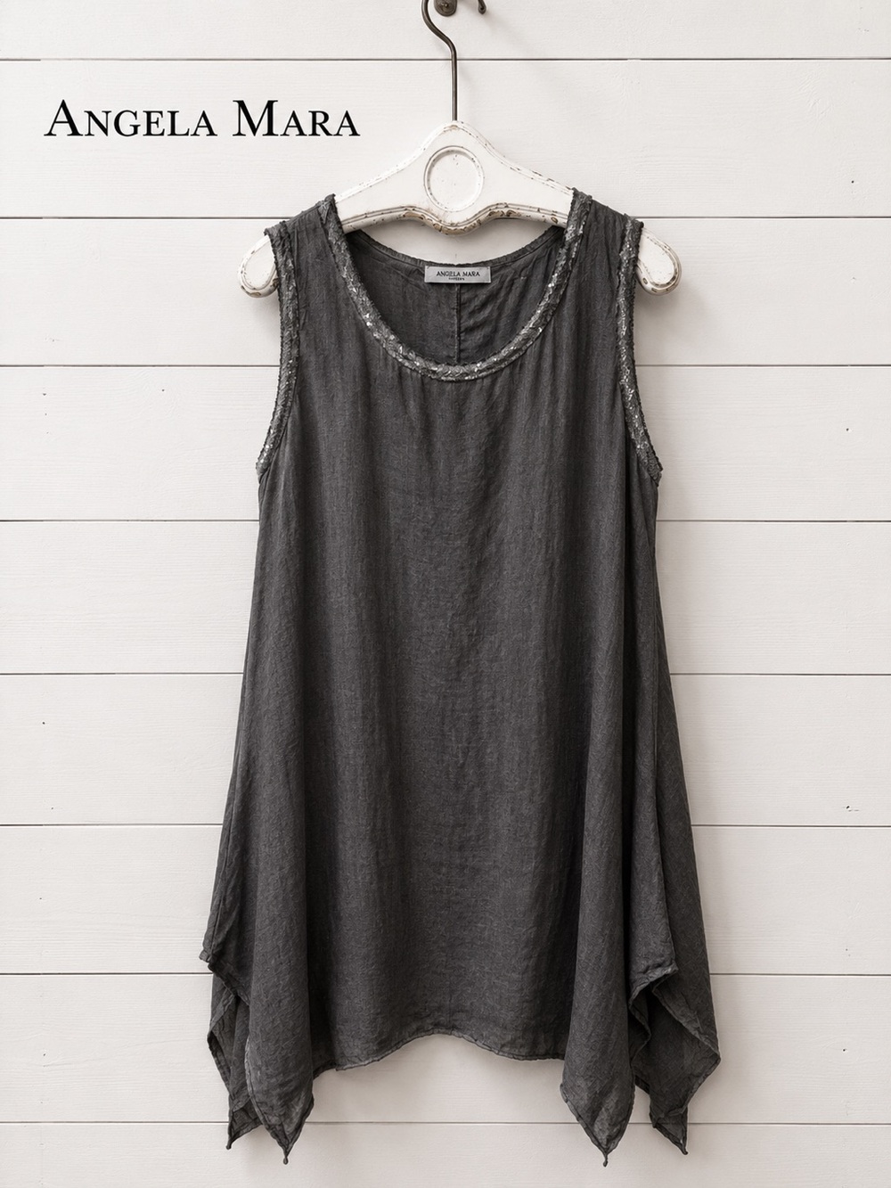 ANGELA MARA Gray Cotton Viscose Tunic Dress  Size L
